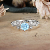 Round Cut Aquamarine Engagement Ring Unique Distance Band Ring